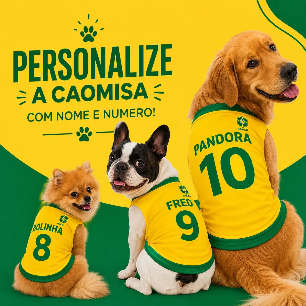 Personalize a camisa do seu pet com nome e número